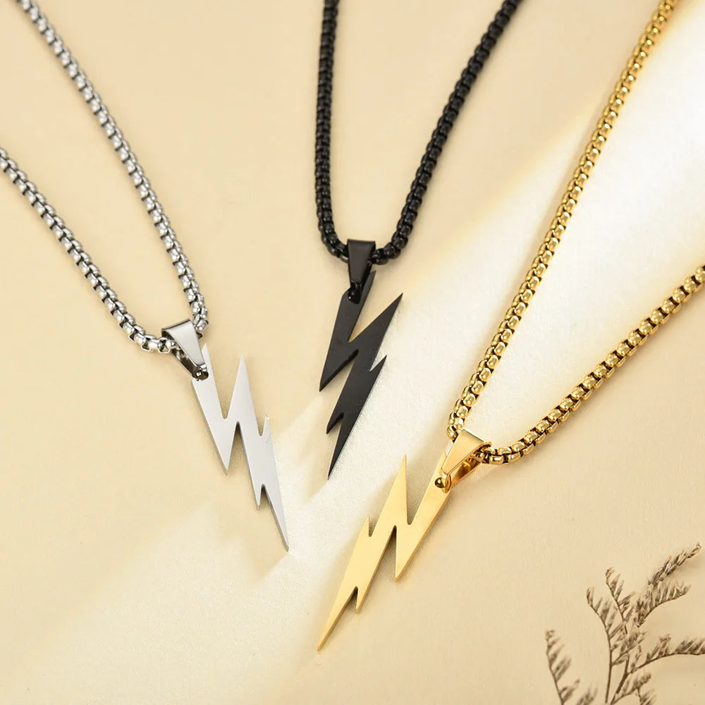 Punk Lightning Pendant Necklace for Men Boys,Waterproof Stainless Steel Pendant Necklace,Hip Hop Trendy Jewelry Gifts