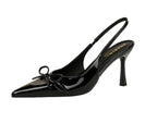 Korean Style Pointed Toe High Heels Shallow Mouth Hollow Bow Back Trip Strap Women's Shoes Thin Heels Back Empty Shoes Women