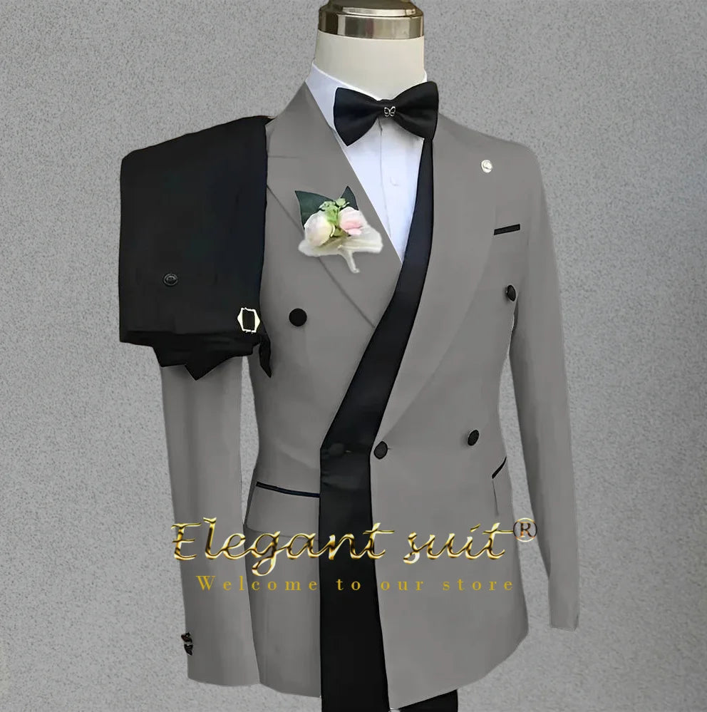 Men's 2 Piece Elegant Suit White & Black Contrast Design Blazer & Pants Refined Formal Dress for Upscale Gatherings