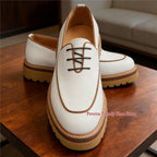 Classic Handmade Thick Soled Derby Shoes for Men British Style White Cowhide Business Dress Shoes Fashion Groom Wedding Shoes