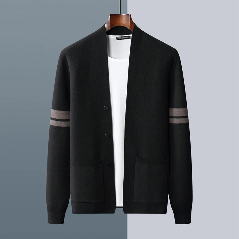 Autumn And Winter New Casual Wool Knit Cardigan Men's Fashion V-Neck Solid Color Shirt Loose Sweater Coat