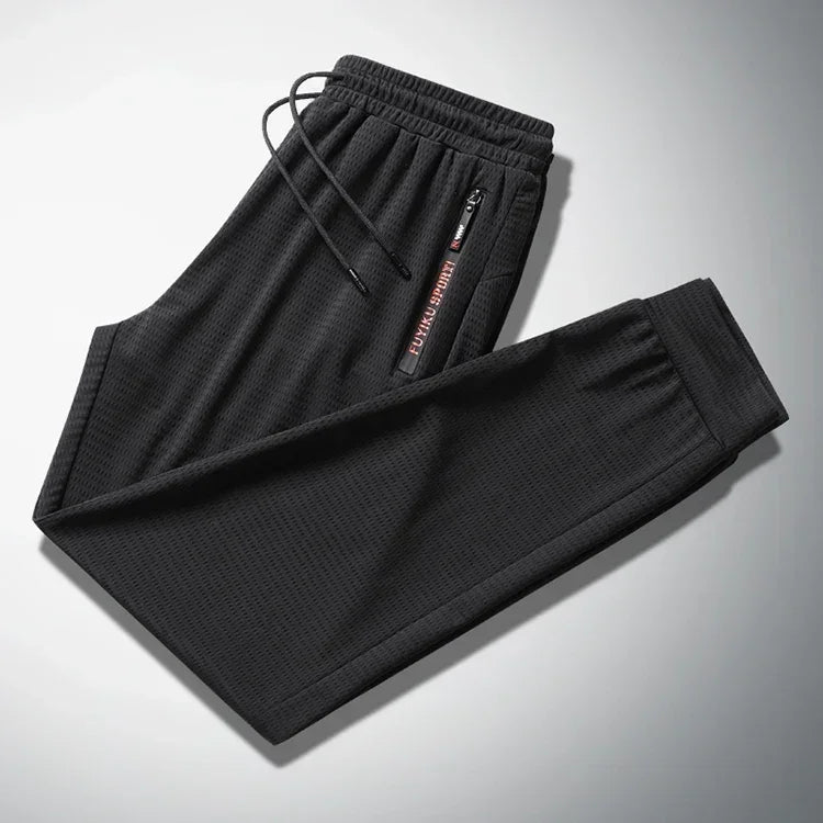 Men's Summer Ice Silk Jogger Sweatpants Zipper Pockets Breathable Running Gym Workout Athletic Mesh Pants Drawstring Design