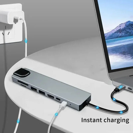 FANGTUOSI Usb 8 In 1 Type C 3 1 To 4k HdTV Hub Adapter With Sd Tf Rj45 Card Reader Pd Fast Charge For Macbook Notebook Computer