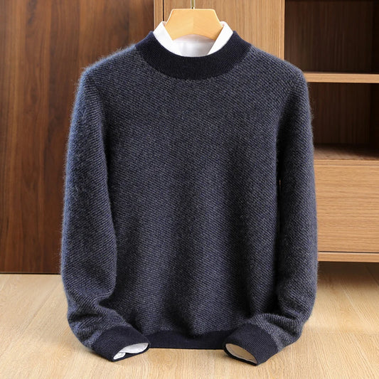 100% pure cashmere men's high-end brand semi-high neck thickened business casual autumn and winter mid-high neck base sweater
