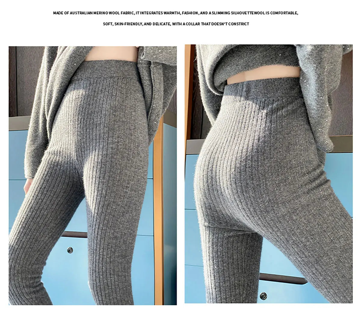 Autumn Winter 100% Merino Wool Leggings for Women Thickening Leggings Small Feet Pencil Pants Outdoor Casual Stretchy Pants