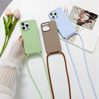 Crossbody Strap Lanyard Silicone Phone Case For iPhone 16 15 14 13 12 Mini 11 Pro Max Plus Candy Color Soft TPU Back Cover