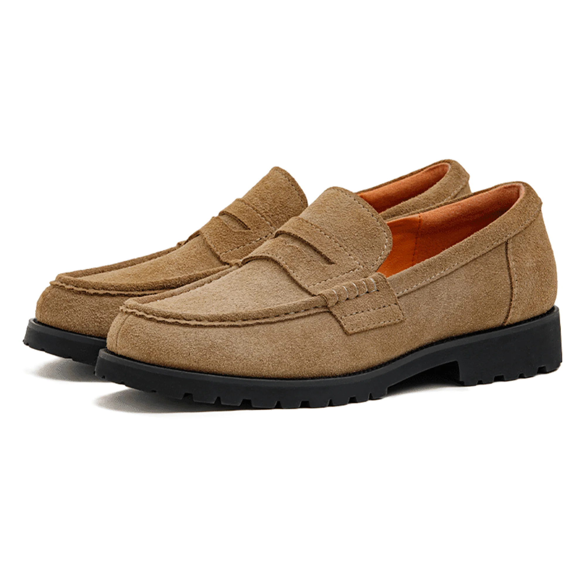 Maden Men's Vintage Suede Cowhide Penny Loafers Old Money Style Slip-On Shoes Brown Dress Casual Low Top Boots for Fall