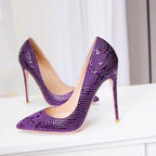 Purple Embossed Crocodile Effect Women Pointy Toe Slip On High Heel Shoes for Party Sexy Ladies Dress Stiletto Pumps