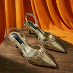 2026 Italian Inspired Gold Rhinestone HAND CRAFTED UPPER Pointed Toe Women High Heels Shoes and Bag Set Elegant Party Shoes