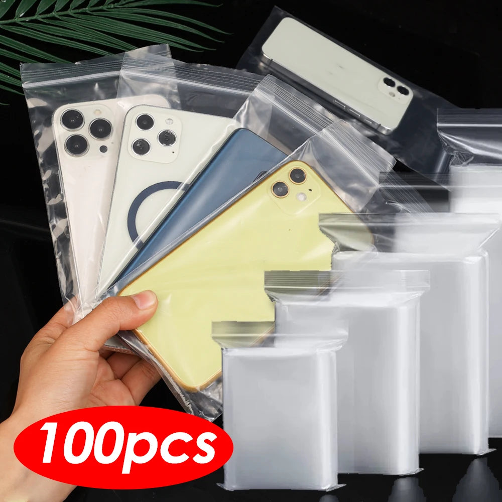 100Pcs/Bag Transparent Mobile Phone Dust Bag Zipper Self Lock Waterproof Phone Pouch Cover for iPhone 15/14/13 Pro MAX Samsung