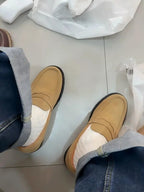 Maden Men's Vintage Suede Cowhide Penny Loafers Old Money Style Slip-On Shoes Brown Dress Casual Low Top Boots for Fall