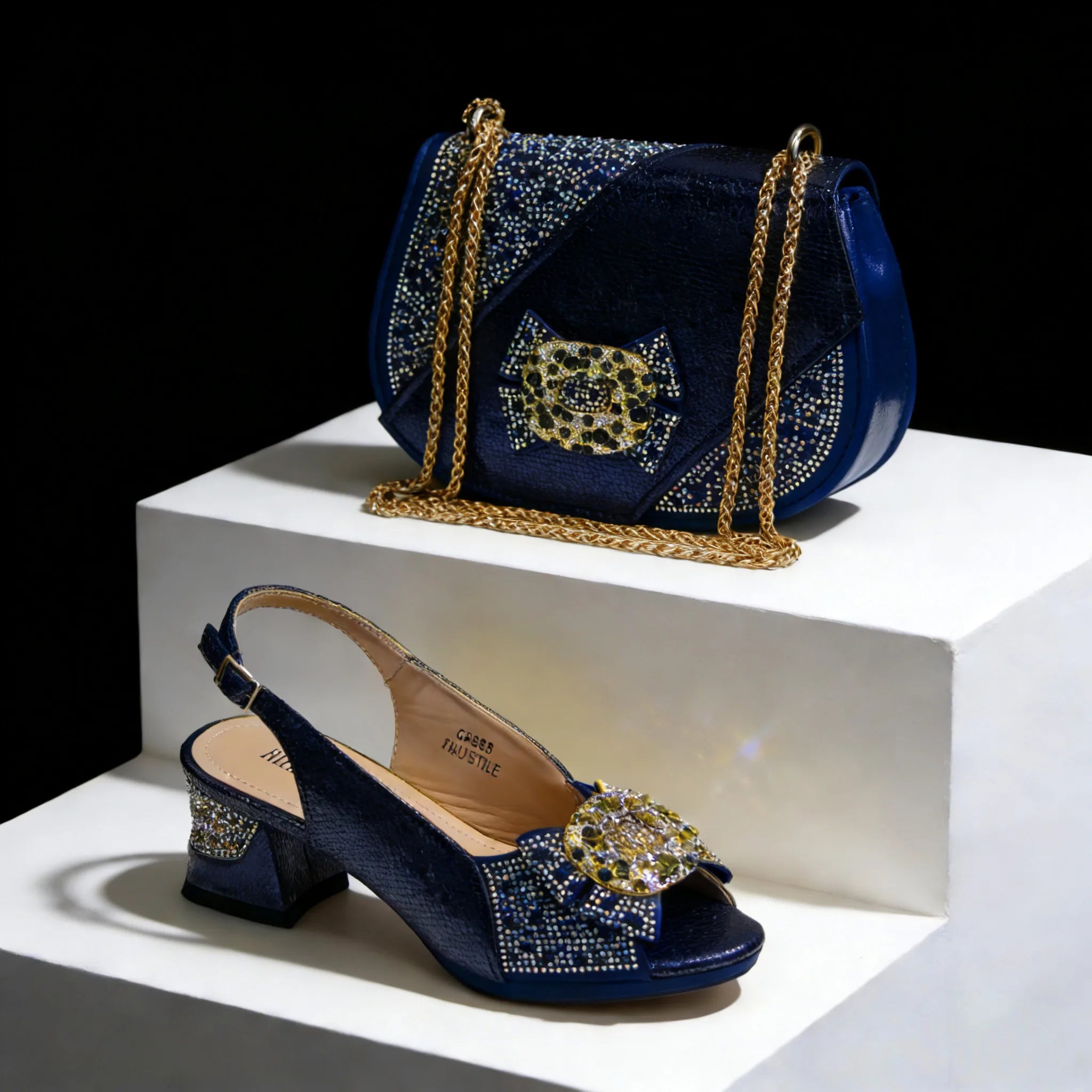 Venus Chan 2026 Luxury Italian Dark Black Rhinestone Peep Toe High Heels & Matching Bag for Women - Elegant Sandals