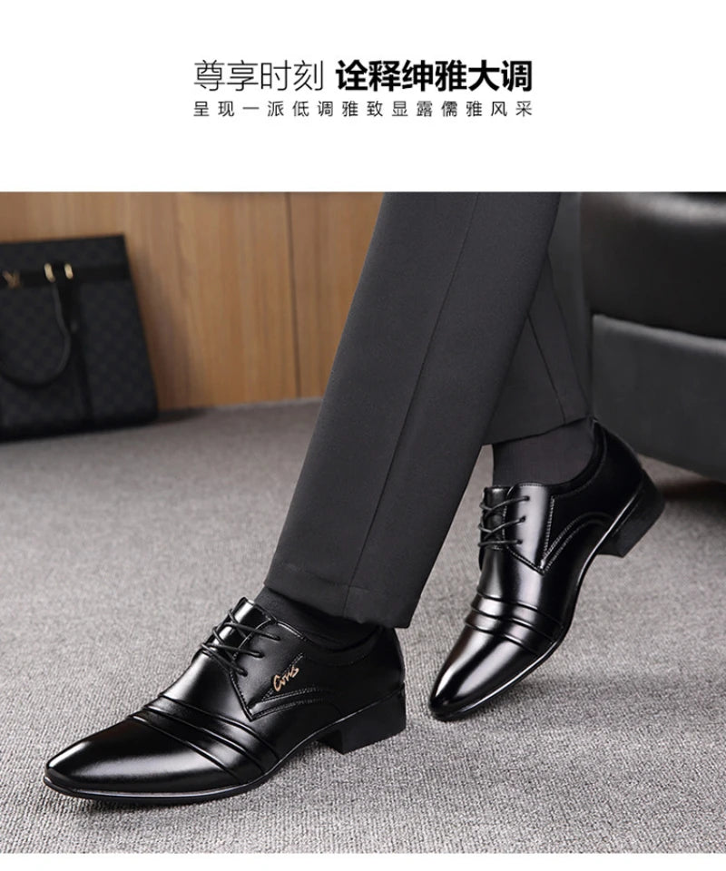 Mens Black Genuine Leather Cap Toe Lace Up Formal Business Office Groom Wedding Daily Wear Dress Shoes British Style Fashion