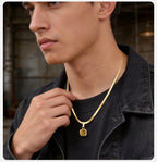 Vnox Geometric Square Natural Stone Pendant Necklace for Men, Gold Silver Color Stainless Steel Blade Chain, Trendy Jewelry Gift
