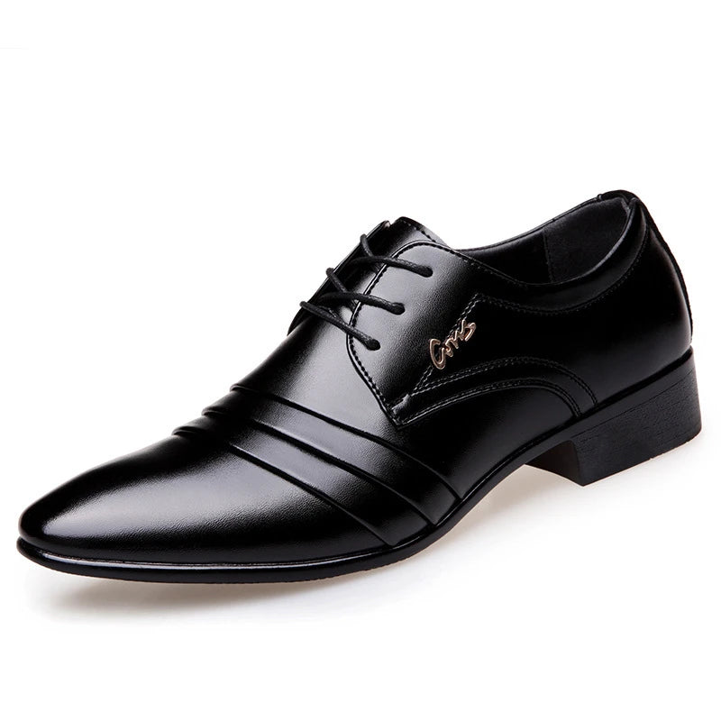 Mens Black Genuine Leather Cap Toe Lace Up Formal Business Office Groom Wedding Daily Wear Dress Shoes British Style Fashion