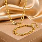 Chunky Gold Plated Link Necklace For Women, Stainless Steel Oval Thick Chain Choker Minimalist Jewelry Trendy Party Jewelry Gift