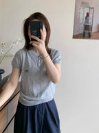 AOSSVIAO 2026 Summer New Korean Fashion Slim Polo shirt Knitted Short Sleeve T-shirt Sweet Bow Embroidered Knitted  Women Tops