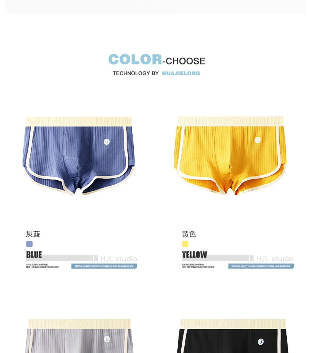3PCS/Pack 100% Cotton Solid Striped Men's Boxer Sexy Breathable Mesh U Crotch Underwear High Elastic Widen Waistband Underpants