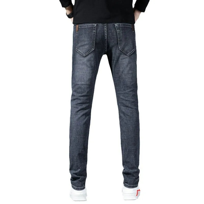 2026 Summer Thin Men's Elastic Cotton Jeans Fashion Blue Comfortable Business Straight Casual Pants Brand Male Clothes Trousers