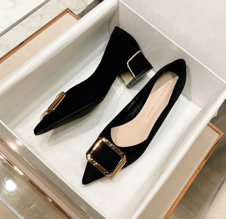 Ladies Summer Footwear Office Shoes for Women 2025 with Medium Heels Black Square Pointed Toe Stylish Chic Point Lastest Casual