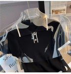 Ice silk knitted short sleeved T-shirt for women's summer 2024 new fashionable and stylish polo shirt top