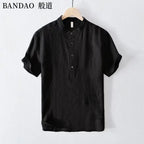 Chinese Style Spring and Summer Loose High-end Men's Linen Short-sleeved Cotton Linen Casual Breathable Shirt Collar T-shirt