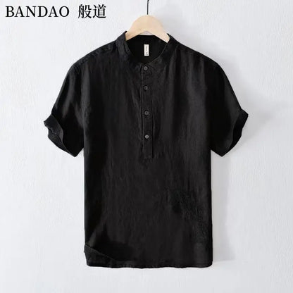 Chinese Style Spring and Summer Loose High-end Men's Linen Short-sleeved Cotton Linen Casual Breathable Shirt Collar T-shirt