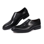 Men's Genuine Leather Oxfords Fashion Pointed Toe Wedding Party Dress Shoes Luxury Lace-Up Office Career Formal