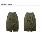 Solid Color Wide Leg Cargo Pants Mens Baggy Pleated Streetwear Elastic Waist Casual Loose Trousers Men