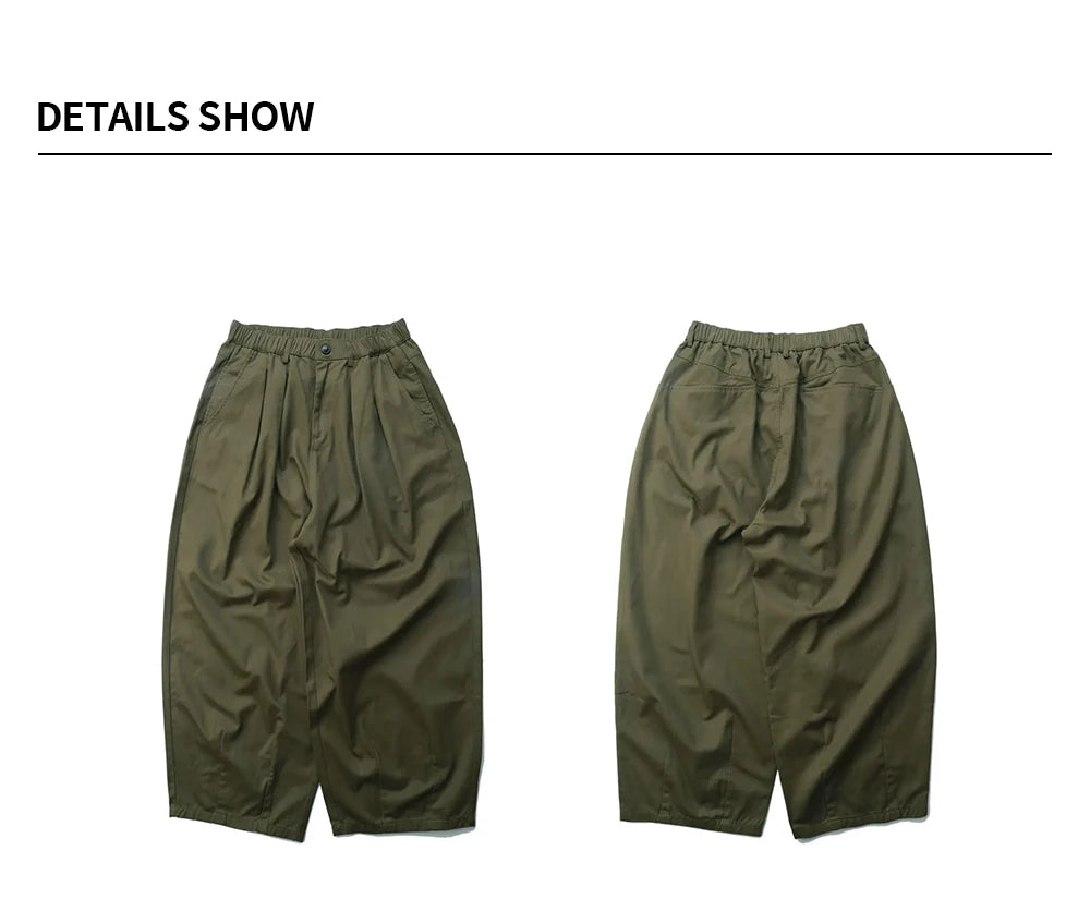 Solid Color Wide Leg Cargo Pants Mens Baggy Pleated Streetwear Elastic Waist Casual Loose Trousers Men