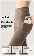 Women's Pockets Yoga Pants Cloud Touch Ice Silk Shark Leggings High Waist Tummy Control Butt Lifting Sports Leggings  Running