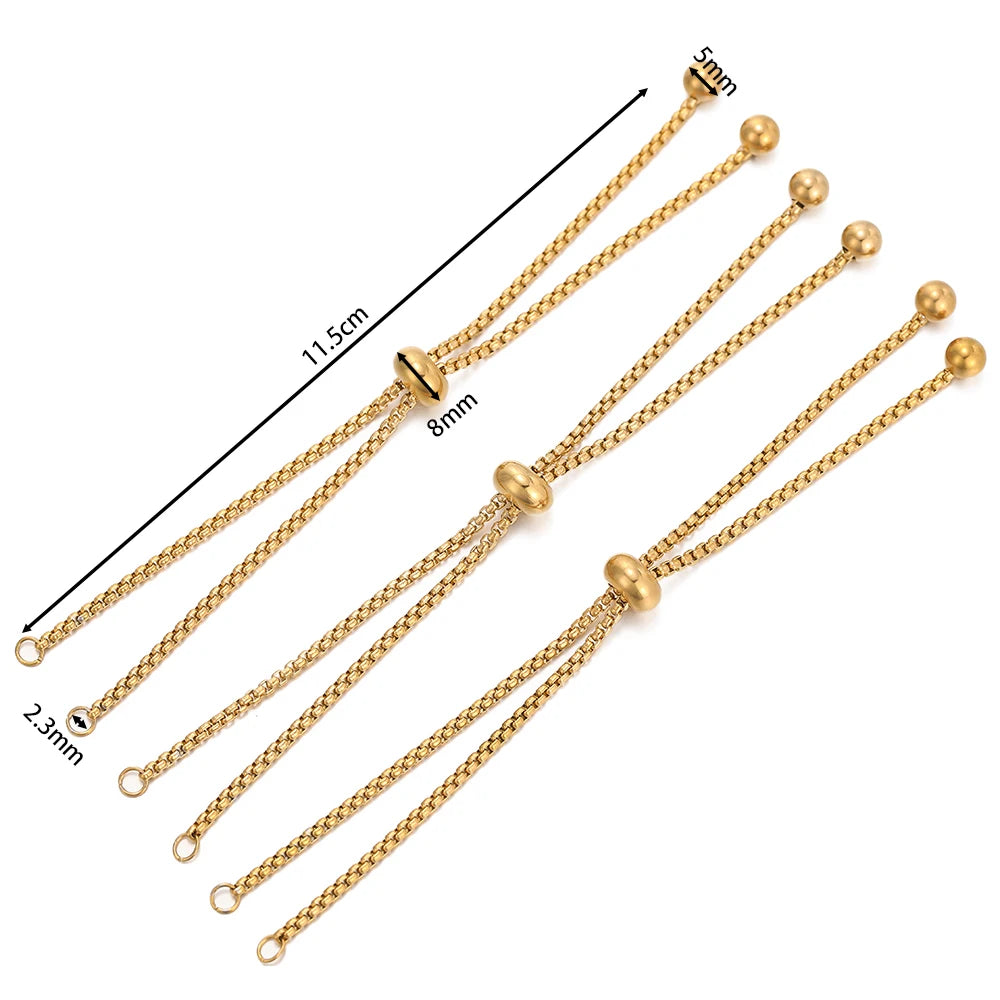 3pcs/lot 304 Stainless Steel Adjustable Slider Chains with Ball Ends for DIY Bracelet Pendants Jewelry Making Extender Chain