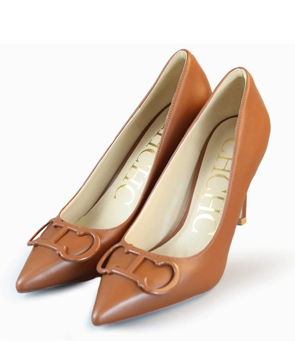 2026 CH Fashion Black Red Contrast Slingback Heels Women Pointed Toe Metal Buckle Stiletto High Heels Elegant Party Wedding