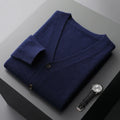 100% Pure Wool Sweater Autumn Winter New Men's Cardigan V-Neck Buckle Jacket Loose Casual Cashmere Knitted Sweater Long Sleeveds
