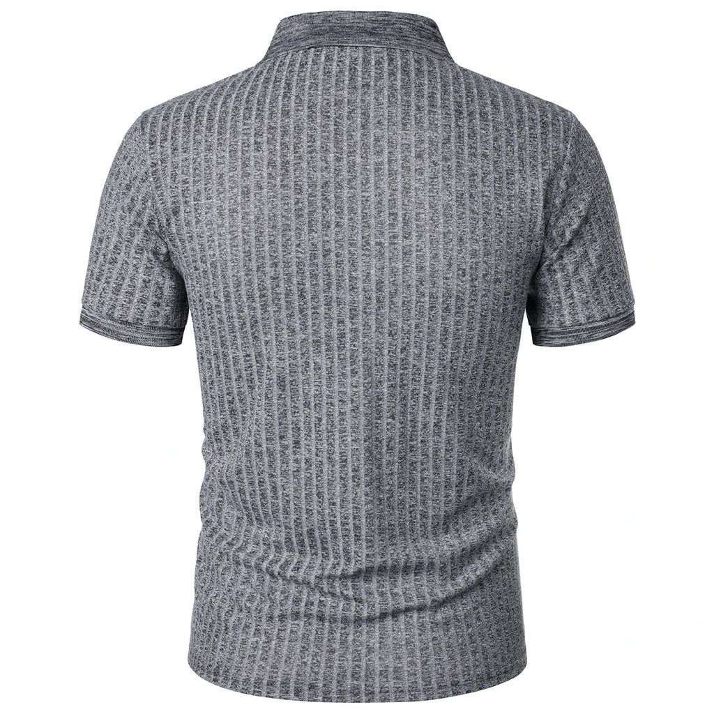 Men's running sports fitness wear summer high stretch vertical short-sleeved POLO shirt slim knit base shirt