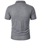 Men's running sports fitness wear summer high stretch vertical short-sleeved POLO shirt slim knit base shirt