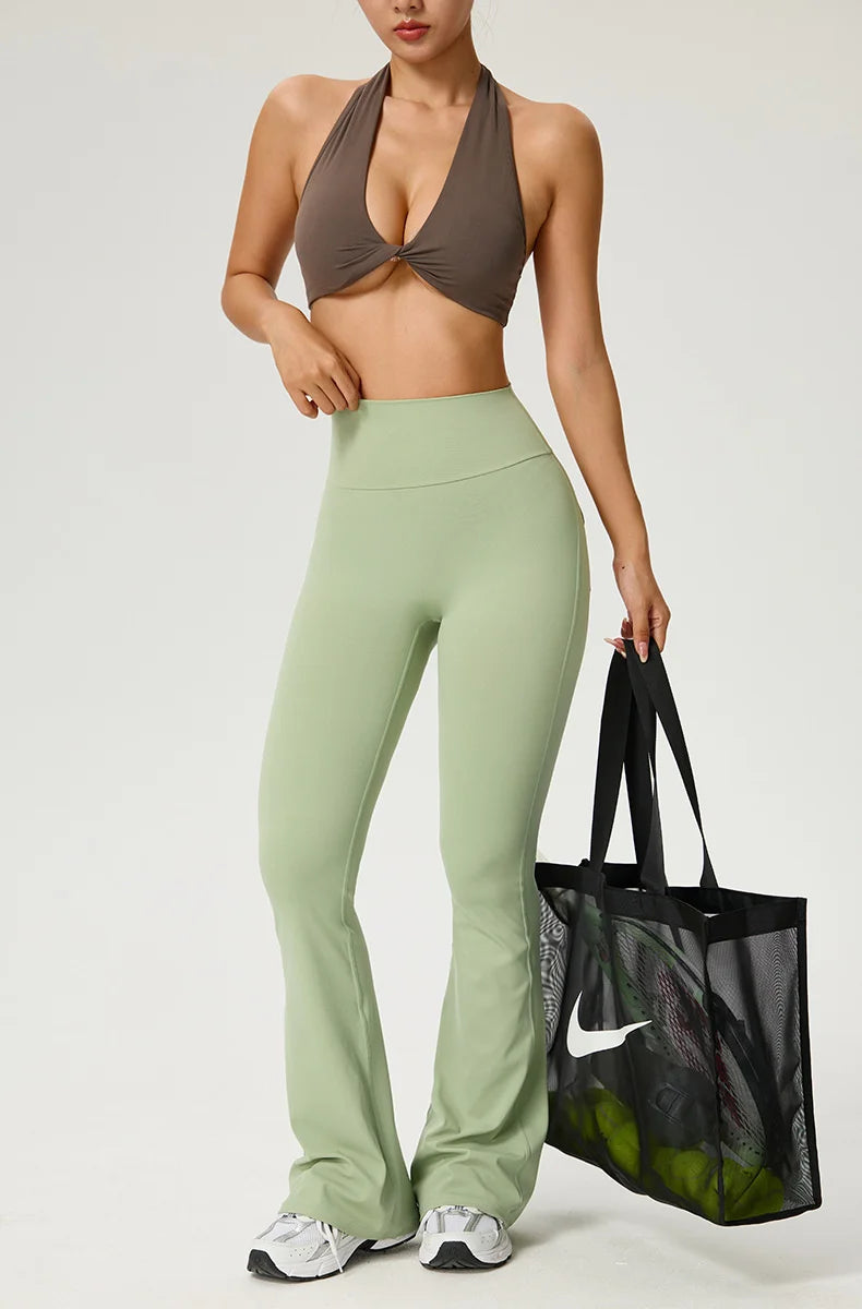 TRY TO BN Yoga Pants Pocket Back Flare Leggings Sports Fitness High Waisted Scrunch Leggings Workout Trousers Gym Woman Clothing