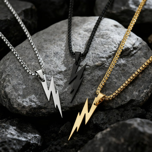 Punk Lightning Pendant Necklace for Men Boys,Waterproof Stainless Steel Pendant Necklace,Hip Hop Trendy Jewelry Gifts