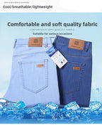 2026 Spring Summer 70% Lyocell Jeans Regular Fit Straight Ice Silk Style Business Casual Light Blue Stretch Cotton Denim