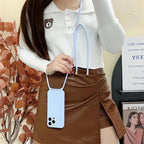 Crossbody Strap Lanyard Silicone Phone Case For iPhone 16 15 14 13 12 Mini 11 Pro Max Plus Candy Color Soft TPU Back Cover