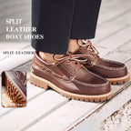 Maden Men's Vintage Boat Shoes Lace-up Round Toe Derby Shoes Low Top Boots British Style Classic Work Dress Shoes