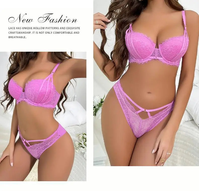 5 Color Fashion Women Lingerie Set Sexy Hollow Push Up Bra Lace Flowers Embroidery Underwear Adjustable Strap Bras and Panties