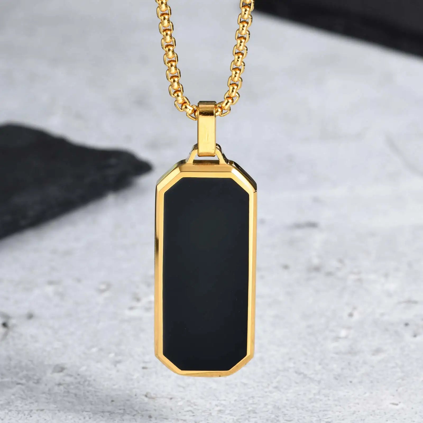Stylish Men's Black Enamel Necklace,Stainless Steel Geometric Square Small Dogtags Necklace,Anniversary Birthday Father Gift
