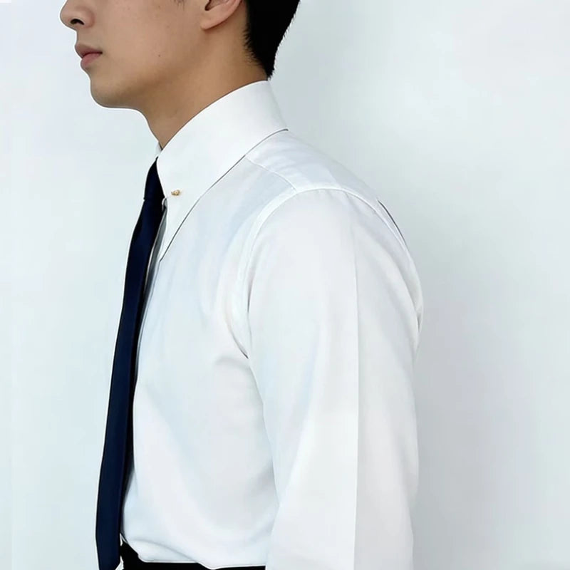 Men's Empire Neck French Cufflink Shirt Slim Fit Business Dress Assorted Cufflinks Lead Needle Large Tip Neck Men's White Shirt