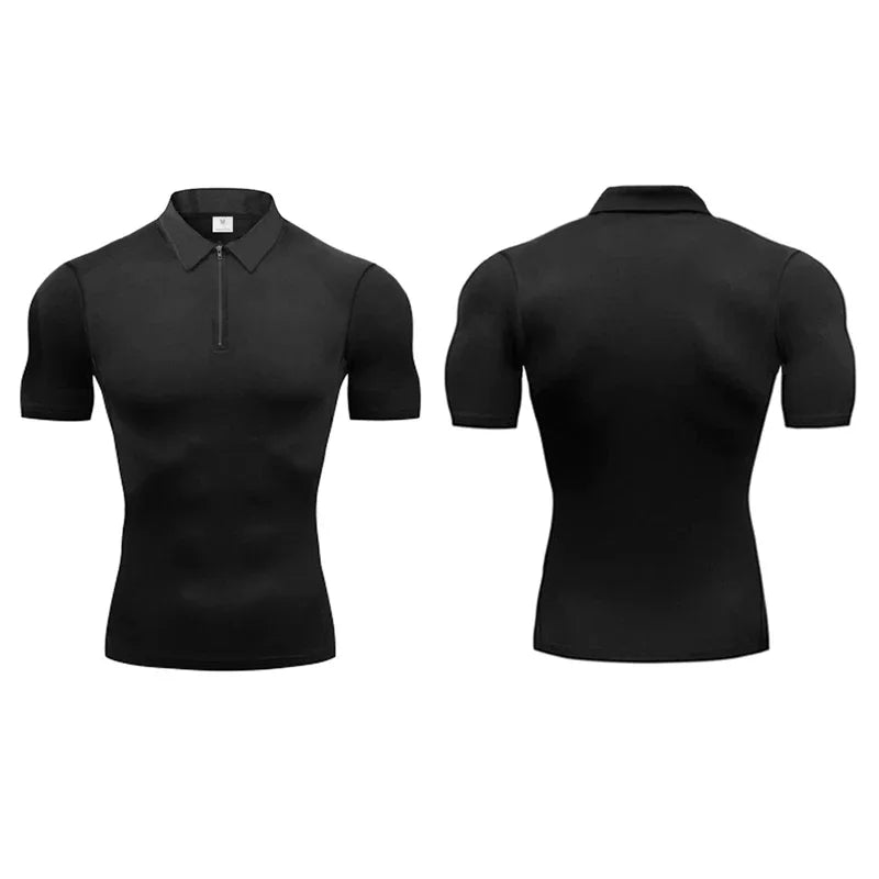 Plain Compression Tight Milk Silk Shirts Summer Quick Dry Short Sleeve Polo Shirts Gym Fitness Trainning Bodybuilding Clothing