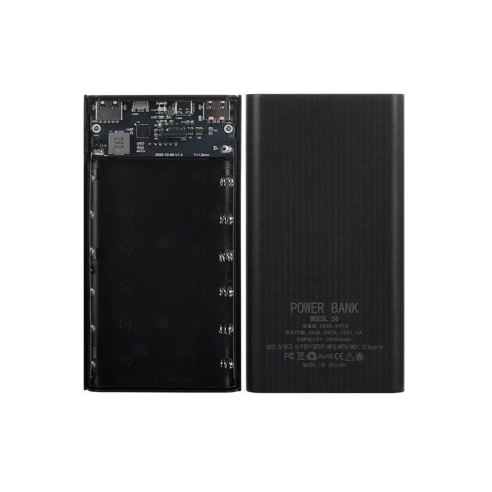 10W 18W 6*18650 Power Bank Battery Box Holder Dual USB Type C Micro 22.5W Fast Charge Shell With Led Lights 18650 Battery Cases