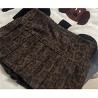 Leopard Print High-Waist Short Skirt Women'S Y2k Sexy Hot Girl New Slim Pleated Skirts Aesthetic High Street Retro A-Line Skirt