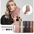 Compatible with iPhone 17/16e/15/14/13/12 Pro Max 16 Plus Lanyard Zipper Wallet Case Dual Card Holder Flip Stand Magnetic Buckle