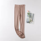 Birdtree Women Leggings Knitted Natural Silk 3/4 Length Slim Pants Anti Emptied Bottoms Black Khaki Summer 2023 New B37129QC