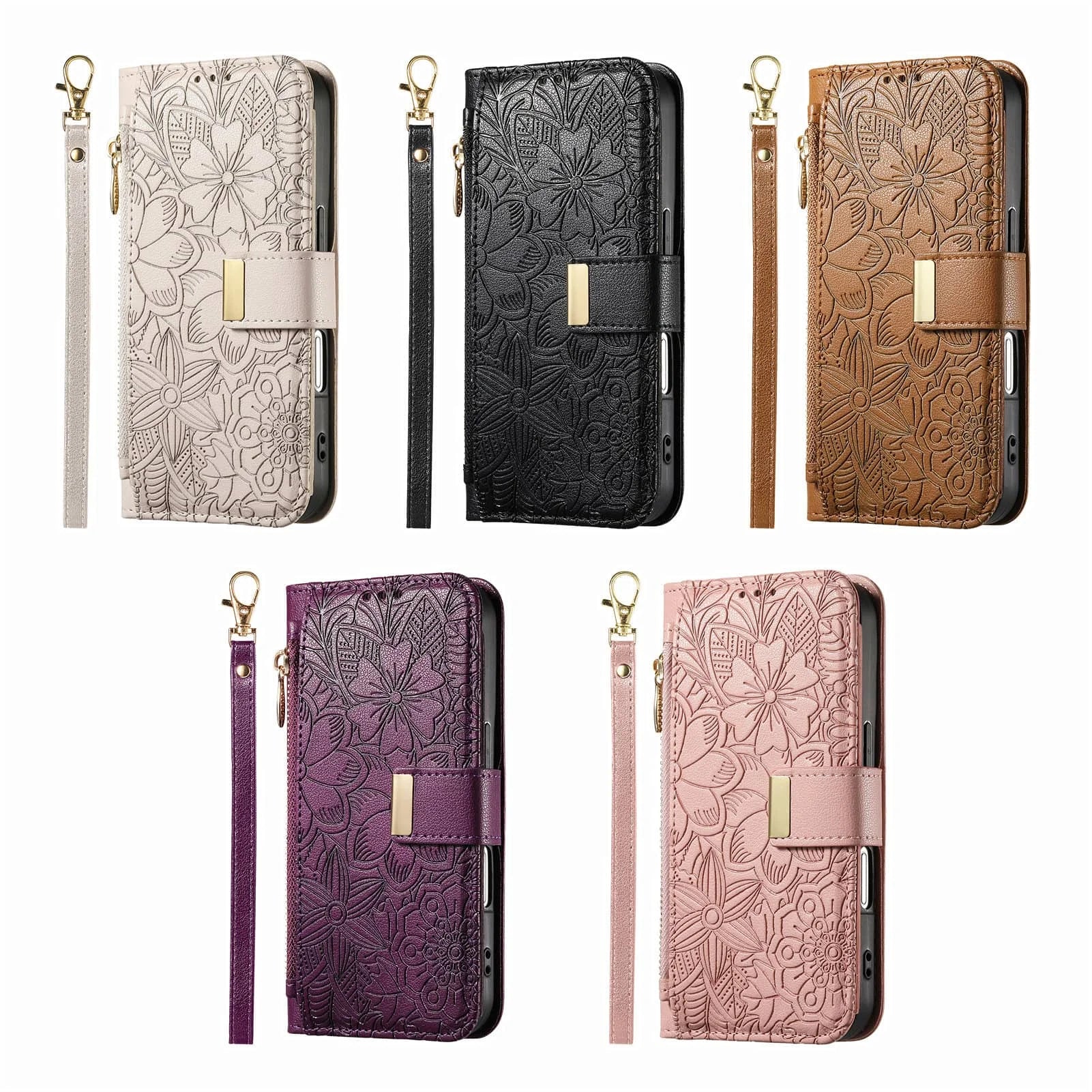 Compatible with iPhone 17/16e/15/14/13/12 Pro Max 16 Plus Lanyard Zipper Wallet Case Dual Card Holder Flip Stand Magnetic Buckle